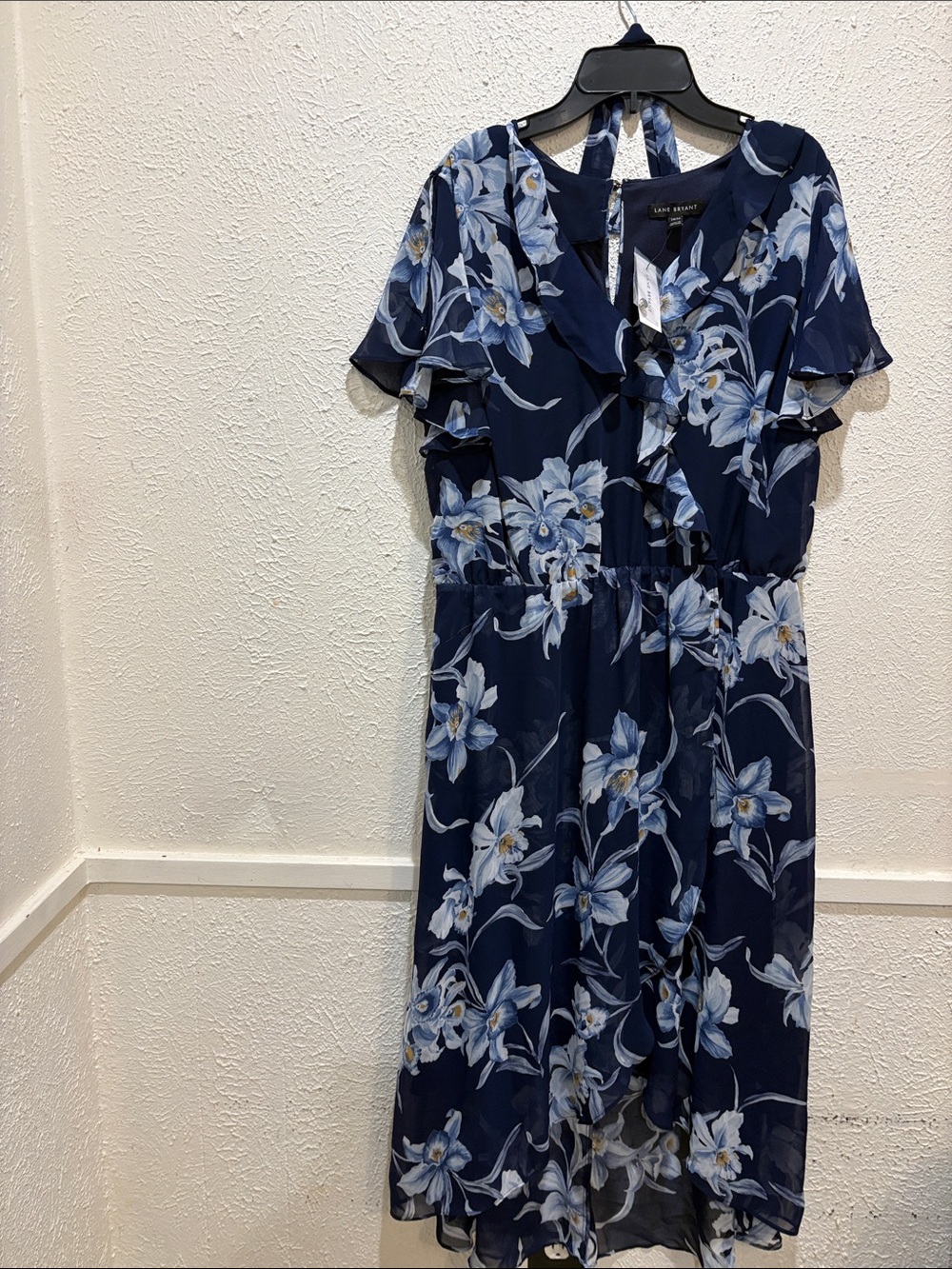 Lane Bryant Navy Blue Floral Ruffle Midi Dress